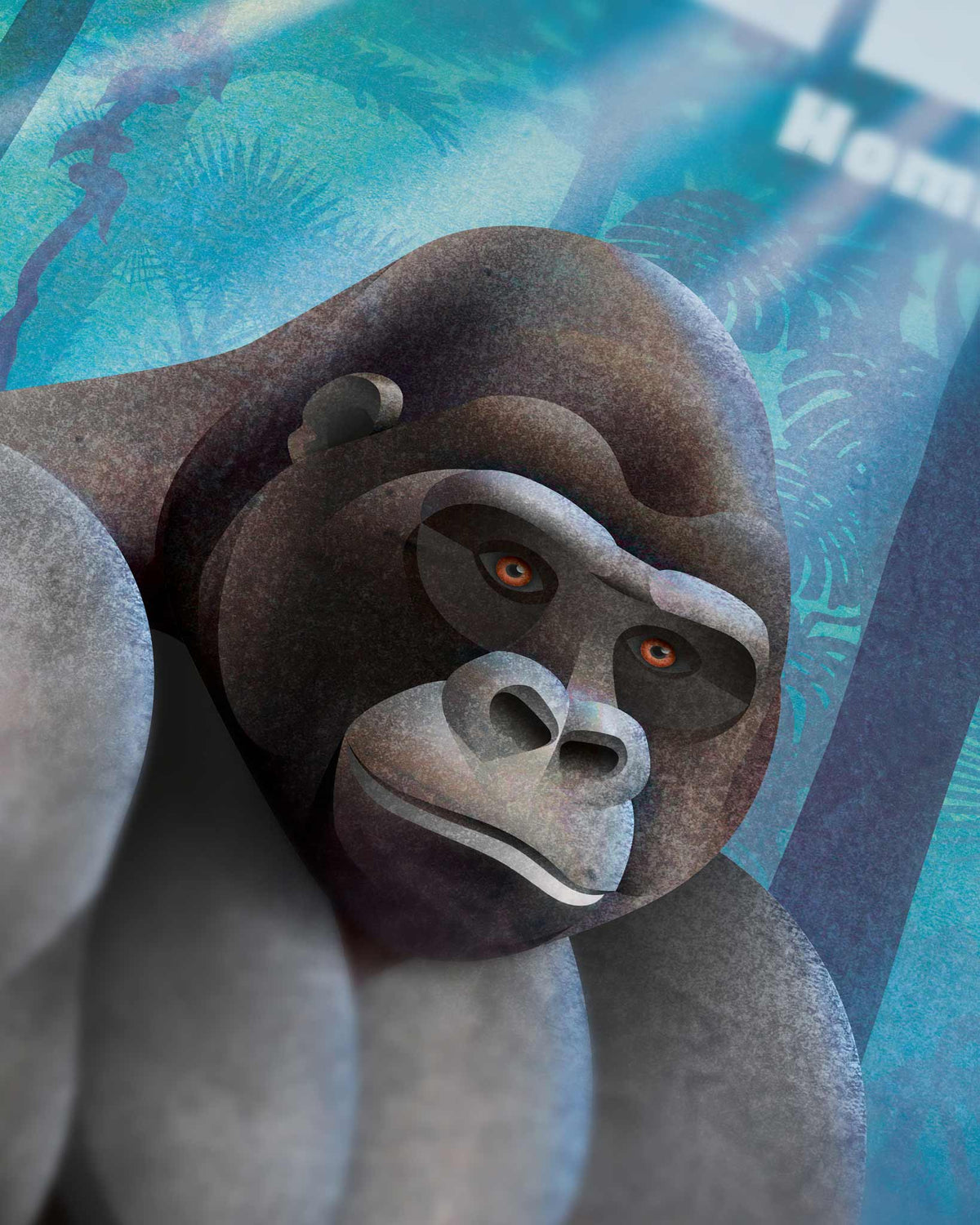 Nahaufnahme eines sitzenden Gorillas in einer nächtlichen Wald-Szenerie.